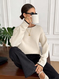 Maglione da <span class=keywords><strong>Donna</strong></span> Elegante, Casual, alla Moda, con Ampio Scollo Rotondo e Fiocco sul Retro, Pullover Lavorato a <span class=keywords><strong>Maglia</strong></span> - Product Image 5