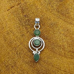 Dainty Jewelry 925 Sterling Silver Oval Natural <b>Green</b> Onyx <b>Pendant</b> <b>Necklace</b> for Anniversary at Wholesale Price Triple Stone - Product Image 1