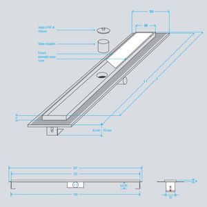 Scaffalatura lineare scarico a pavimento in acciaio inox satinato tagliacristallo doccia dimensioni L585xH63>115mm confezionato - Product Image 2