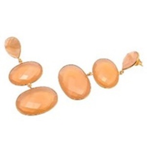 Nouvel arrivage boucles d'oreilles en argent Sterling 925 de forme ovale avec pierre de calcédoine de pêche - Product Image 1