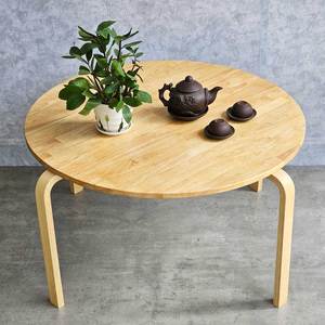 Table basse ronde de 80 cm de diamètre, design scandinave, en bois de caoutchouc durable avec pieds en contreplaqué courbé, meubles de salon - TT68268 - Product Image 2