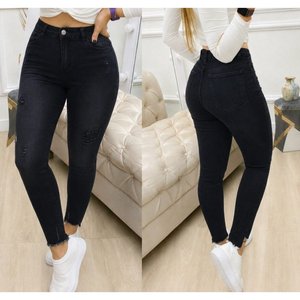 Jean skinny déchiré à taille haute pour femme, 35673 - Noir - Product Image 1