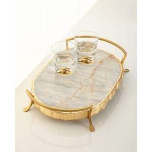 Plateau de service classique en résine blanche avec garniture dorée Design luxueux Poignées faciles à saisir Solution de service robuste et élégante - Product Image 4