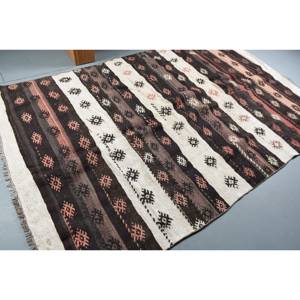 Kilim Marron Beige Laine Tapis 5.8X9.3 ft Turc Plat Armure Salon Tapis En Peluche Rectangle Couloir Patchwork Conception Latex - Product Image 2