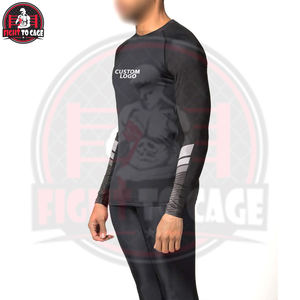 เสื้อรัดกล้ามเนื้อ MMA คุณภาพดีที่สุด ผลิตในปากีสถาน สีดำเทา แห้งเร็ว แขนยาว ผ้าโพลีเอสเตอร์/สแปนเด็กซ์/ไนลอน 220 กรัม - Product Image 2