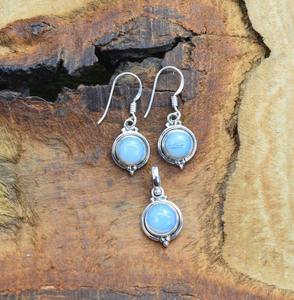 Boucles d'oreilles classiques pendentif ensemble bijoux femmes Boho Style bijoux 925 argent Sterling laiteux opalite pierres précieuses cadeau fait main femme - Product Image 3