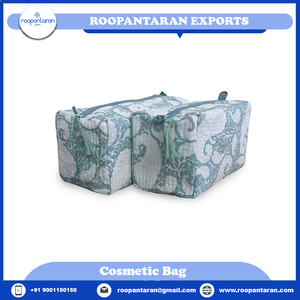 Ensemble de trousses de toilette en coton durable et écologique, imprimé à la main en Inde, motif rayé, deux fermetures éclair, tendance - Product Image 6