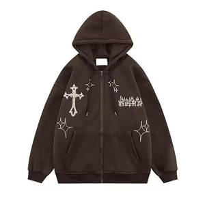 Sudadera con capucha térmica transpirable de algodón con cremallera y logotipo personalizado de tendencia para hombre - Product Image 2