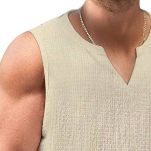 Débardeur Homme Texturé Sans Manches Col V Décontracté Été Doux Confortable Respirant Léger Tendance - Product Image 3