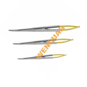 Portaagujas Castroviejo de 14 cm, Curvo, TC, para Cirugía y Odontología, Color Dorado, de Acero Inoxidable Wenquar, Instrumentos Médicos - Product Image 1