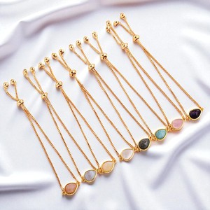 925 Solid Silver Pear Bezel Mother Of Pearl Gemstone Link Chain <b>Adjustable</b> <b>Bracelet</b> Wholesale Gold Plated <b>Bracelet</b> for Women - Product Image 2