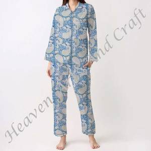 Ensemble de pyjama pour femmes 100% coton, vêtements de maison doux, ensemble de pyjama printemps/été, motif floral/CHARACTERE/Lettre/Motif/Vacances/Arbre, PJ105 - Product Image 3