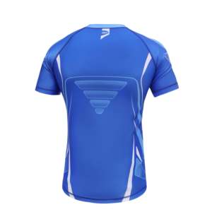 Camiseta de compresión Green Hill 2023 con logo personalizado para MMA, UPF50, sublimada en azul, con protección anti-UV, manga corta, tela de nailon y spandex de largo completo - Product Image 2