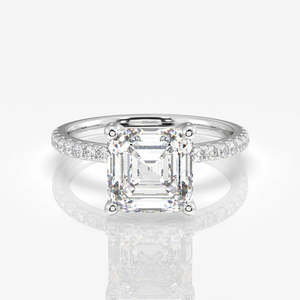 Bague en argent sterling pavé de diamants Moissanite taillée Asscher - Product Image 3