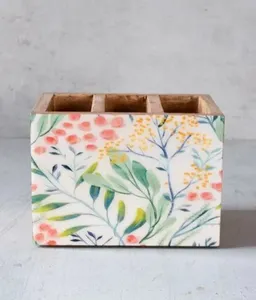 โรงงานโลโก้ที่กําหนดเองไม้กระถินเทศไม้ช้อนส้อมผู้ถือ 4 แพ็ค Flatware เก็บแคดดี้ออแกไนเซอร์ช้อนส้อม AD Tisse ผู้ถือผ้าเช็ดปากการจัดเก็บ - Product Image 5