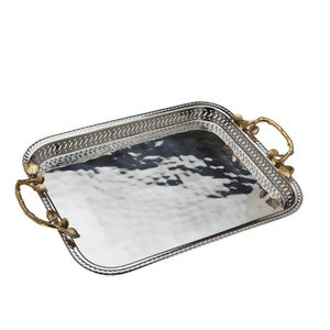 Accesorio de Decoración de Mesa, Bandeja de Servicio de Acero Inoxidable Martillado de Primera Calidad con Asas Esculpidas de Pájaro, Bandeja para Servir Alimentos - Product Image 3