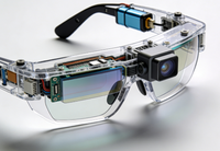 Modèle de prototype de lunettes intelligentes à réalité augmentée futuristes avec lentille holographique transparente et capteur LiDAR intégré