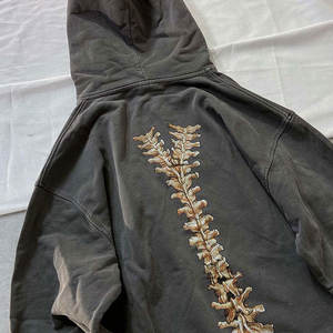 Customized Design 100% Cotton Long Sleeve Acid Wash Bone Print Hooded Sweatshirt <b>Y2K</b> Zip Up Distressed <b>Hoodies</b> - Product Image 6