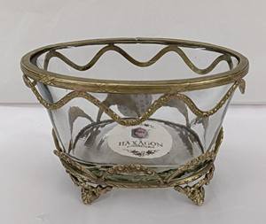 <b>Glass</b> <b>Serving</b> <b>Bowl</b> Brass antique finished Border and Base Round Shape Embossed <b>Glass</b> <b>Bowl</b> for home & Restaurant - Product Image 1