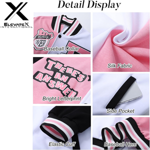 ELEVATEX INTERNATIONAL Women's Varsity <b>Jacket</b> <b>Pink</b> White Patchwork Full Sleeve Zipper Turn-down Collar Autumn Style - Product Image 5