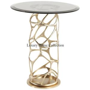 Table basse et table d'appoint en métal au design étonnant, abat-jour doré, fait à la main, forme ronde, abat-jour blanc. - Product Image 2