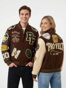 Veste universitaire unisexe tendance en laine avec patchwork et lettres brodées sur le devant, imperméable, coupe-vent, personnalisable - Product Image 5