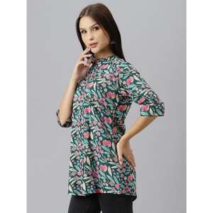 Divena Floral Rayon A-Line Chemises Haut vert foncé pour femme dans un design de chemisier élégant - Product Image 4