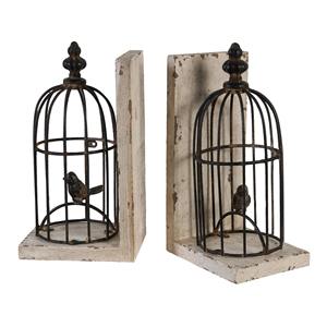 Porte-livres artistiques en forme d'oiseau en cage noire avec base en bois, parfaits pour la décoration intérieure et l'affichage élégant à la maison, en provenance d'Inde - Product Image 1