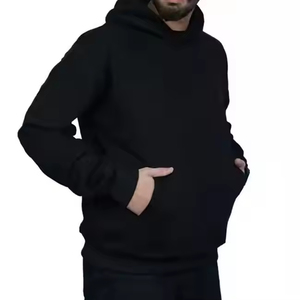 Men's Essential Black <b>Tech</b> Fleece Pullover Hoodie Premium Cotton Blend Customizable Sweatshirt for Autumn Breathable Windproof - Product Image 5