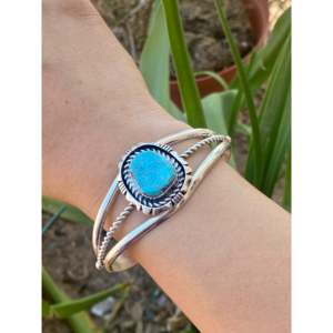 Eddie Secatero Hubei Turquoise & Sterling <b>Silver</b> Cultural Collectible <b>Cuff</b> <b>Bracelet</b> - Product Image 2