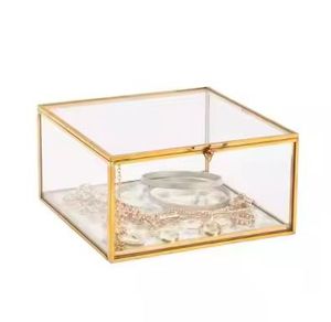 Boîte de collier en fer de conception tendance avec base en métal pour boîtes à bijoux boîte à bijoux en verre transparent personnalisé or avec verre - Product Image 2
