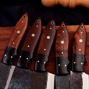 Juego de cuchillos de cocina de 5 piezas personalizados hechos a mano, hoja de Damasco de acero de alta calidad, resina, incluye cuchillo de pesca, Funda de cuero - Product Image 2