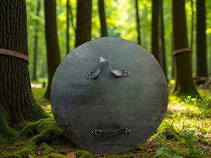 Écusson rond en bois médiéval viking au design unique Art Déco de Calvin Handicraft, à suspendre, vintage, par un artiste - Product Image 3