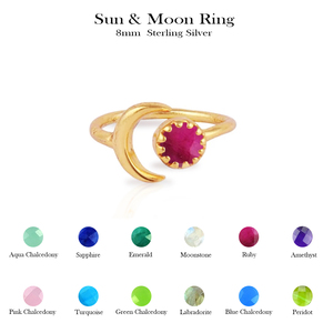 925 Sterling Silver Faceted Blue Chalcedony Gemstone <b>Ring</b> Sun <b>Moon</b> Family Birthstone Anniversary Wholesale Weddings Parties - Product Image 6