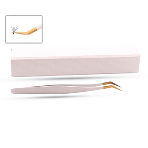Pince à épiler pour extensions de cils en acier inoxydable, pointe blanche, dorée, antistatique, non corrosive, facile à utiliser pour les cils fins - Product Image 2
