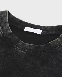 Camiseta de algodón de manga corta para hombre, lavado ácido, 100%, el Mejor Algodón, Impresión de LOGOTIPO personalizado, camisetas lisas de alta calidad con cuello redondo para hombre, MOQ BAJO - Product Image 5