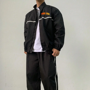 Ensemble survêtement homme en polyester/coton uni décontracté à capuche d'hiver personnalisé, veste zippée, jogging deux pièces réfléchissant - Product Image 4