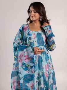 Vestido Anarkali elegante de seda Organza de último diseñador - Product Image 4