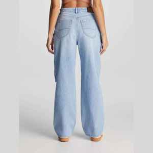 Pantalones Vaqueros de Mezclilla para Mujer con Logotipo Personalizado, Cintura Alta, Corte Ajustado, Pierna Recta, Transpirables para la Temporada de Invierno, Servicio OEM - Product Image 5