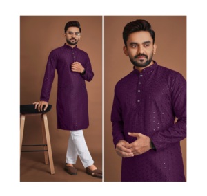 Designer <b>Men's</b> Premium Quality Cotton Fabric Kurta Pajama Premium Rayon Wedding and <b>Festive</b> Party <b>Wear</b> with Sequence Work - Product Image 1