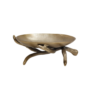 Bol ovale décoratif en aluminium couleur or de petite taille avec support pour la maison et la décoration de table fait à la main sur mesure - Product Image 1