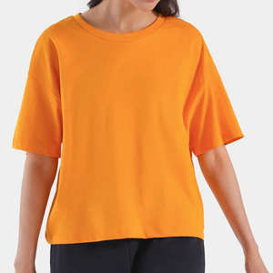 Camisetas de manga corta para mujer, Camiseta de punto personalizada de algodón 100% de verano a la moda, camiseta en blanco de gran tamaño al por mayor - Product Image 1