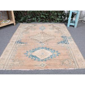 Vintage Small Moroccan Rug 3.3x3.9 ft Blue <b>Brown</b> Patchwork <b>Wool</b> with Latex Backing Eco-Friendly Home Rug - Product Image 4