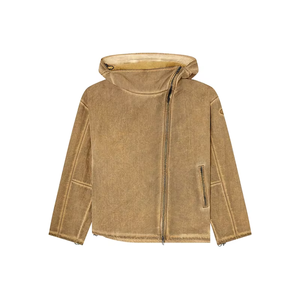 Veste décontractée vintage à coupe ample pour homme, jaune, délavée, à capuche, asymétrique, avec fermeture éclair bidirectionnelle et une seule poche - Product Image 5