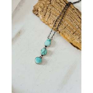Collier Lariat Antionette Martinez en Turquoise Kingman et Perles, Design Goutte d'Eau Bohème Vintage, en Argent Sterling Religieux - Product Image 3