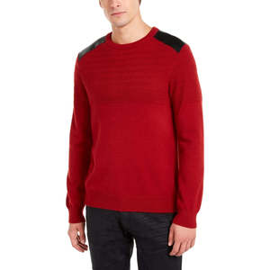 Maglione Vintage da Uomo Guess con Motivo a Spina di Pesce e Inserti in Ecopelle Rossa XXL Invernale con Cappuccio Stile Vintage Logo Stampato - Product Image 1