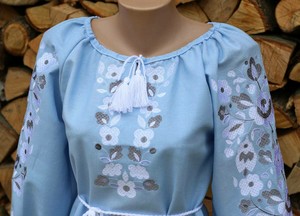 Top con bordado Floral y manga de globo para mujer, Top con cuello redondo con borlas para chicas - Product Image 5