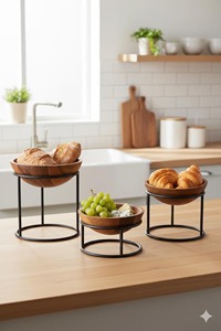 Tazón de Madera Estilo Antiguo con Base de Metal Negro, Regalo Ideal para Inauguración de Casa, Bodas, Fiestas de Buffet y Uso en la Cocina - Product Image 4