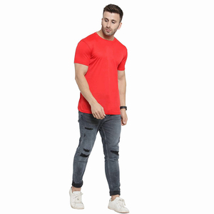Venta al por mayor de los hombres adultos camiseta de color rojo de media manga O cuello Slim Fit Pullover al aire libre de secado rápido de los hombres Slim Fit camiseta - Product Image 4