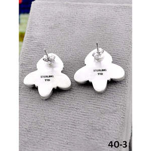 Boucles d'oreilles clous artisanales en argent sterling et turquoise, motif fleur, serties clos, pour cadeau, style Southwest - Product Image 4